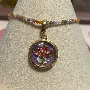 Freshwater pearl pendant with flower design and mutil colors Zircon necklace
